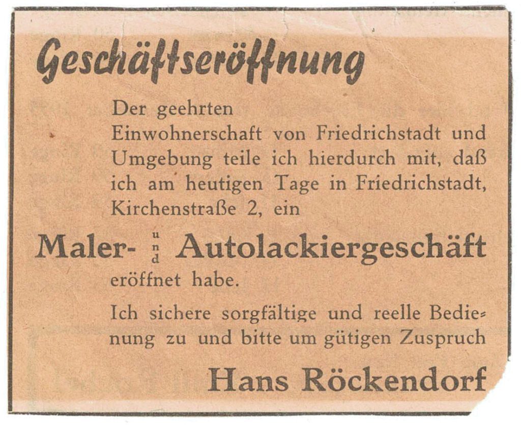 Zeitungsannonce zur Eröffnung